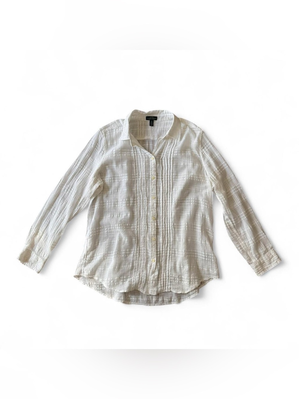 Lauren by Ralph Lauren Women White Textured Cotton Button Down Shirt Sz XL